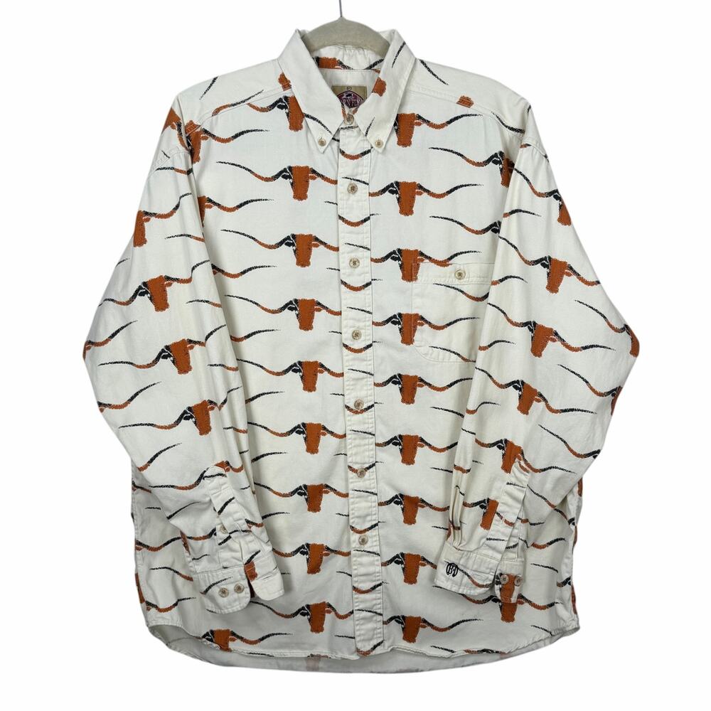 Texas Longhorns Barn Fly Western Button Down Shirt Mens Medium Oversized